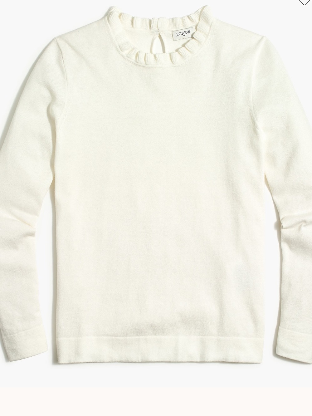 J CREW WMNS RUFFLENECK 100% cotton LONG SLEEVE LIGHTWEIGHT SWEATER IVORY SIZE M